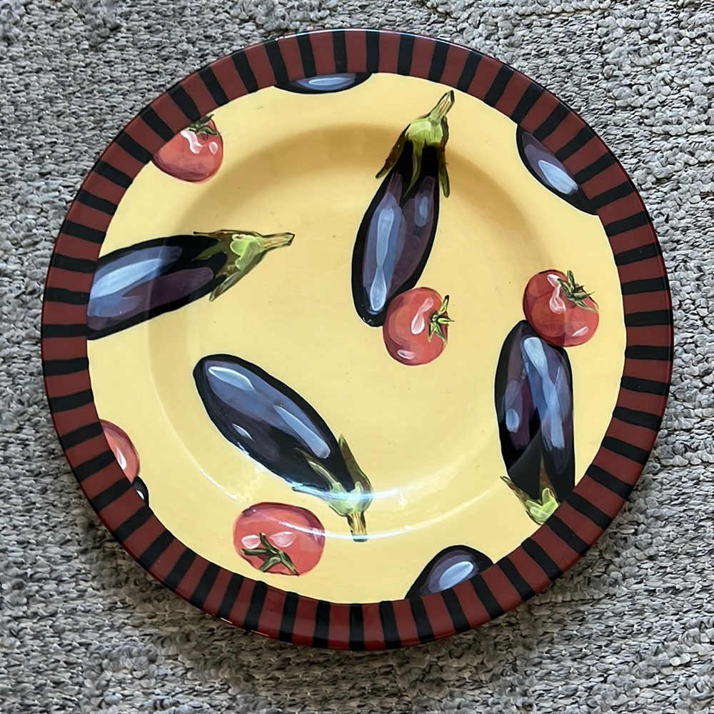 Eggplant & Tomato large round platter - droll designs 🍆🍅